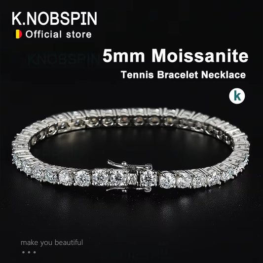 5Mm Moissanite Tennis Bracelet Necklace for Women 925 Sterling Silver D VVS1 Lab Diamond with GRA Certificate Jewelry